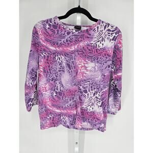 Salon Studio Womens Sz S 3/4 Sleeve Top Light Purple Zebra Animal Print